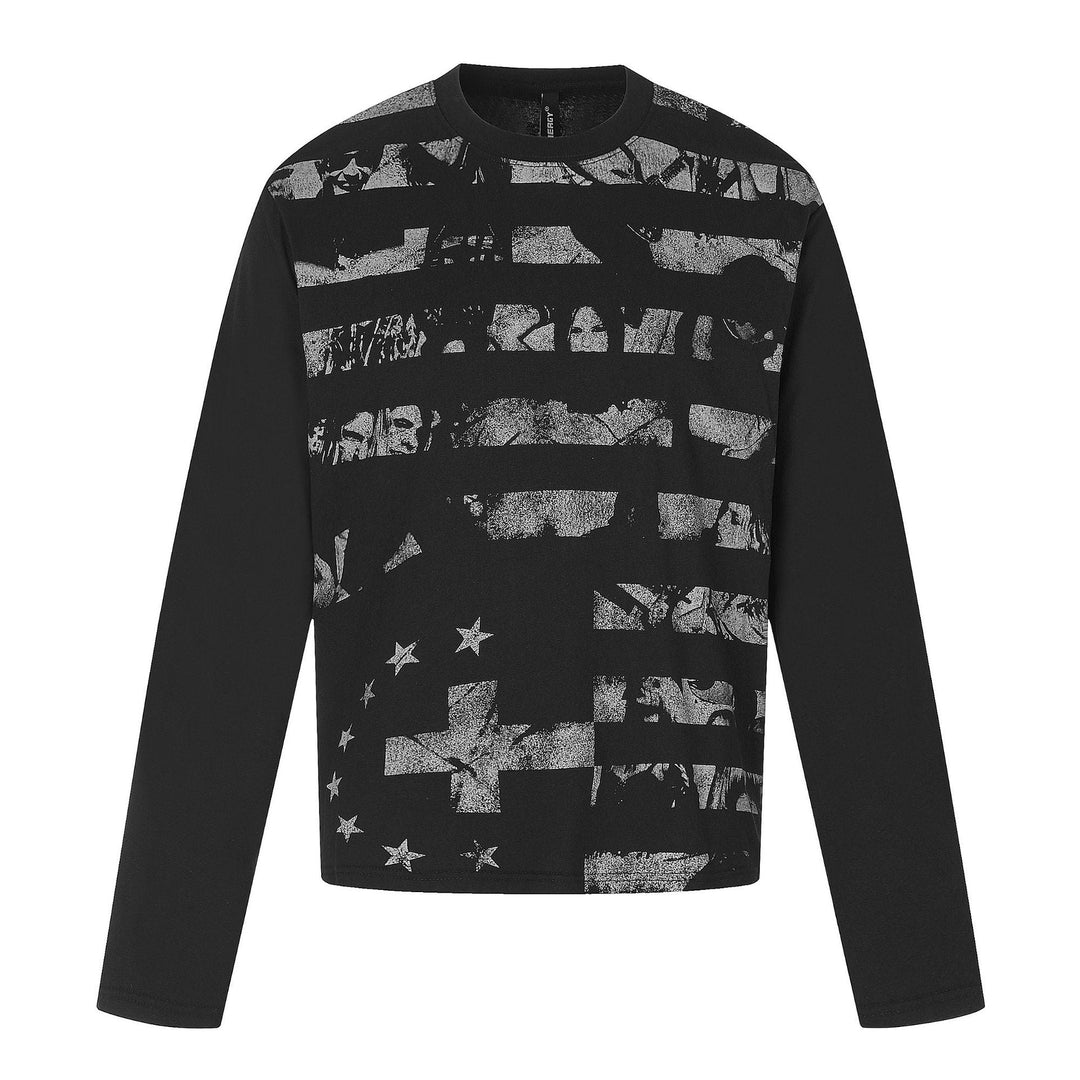 Herren Langarmshirt aus weichem Baumwollmix mit distressed Flag-Print Shop Nory