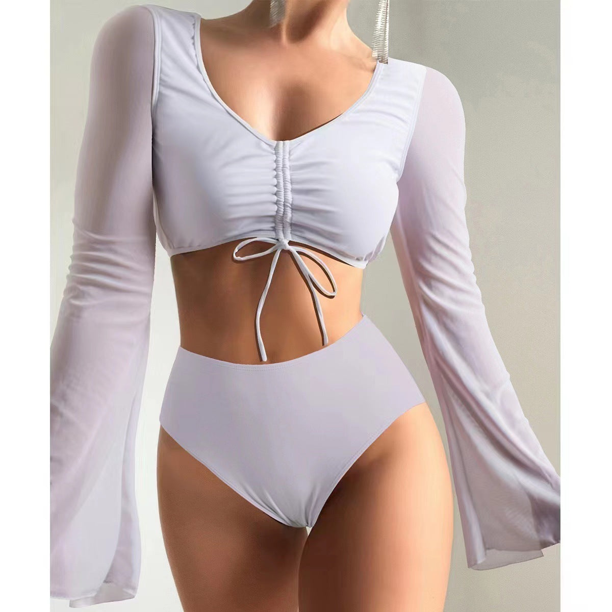 Damen Hochgeschnittener Bikini mit transparenter Blusenoberteil Shopnory
