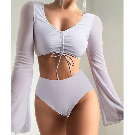 Damen Hochgeschnittener Bikini mit transparenter Blusenoberteil Shopnory