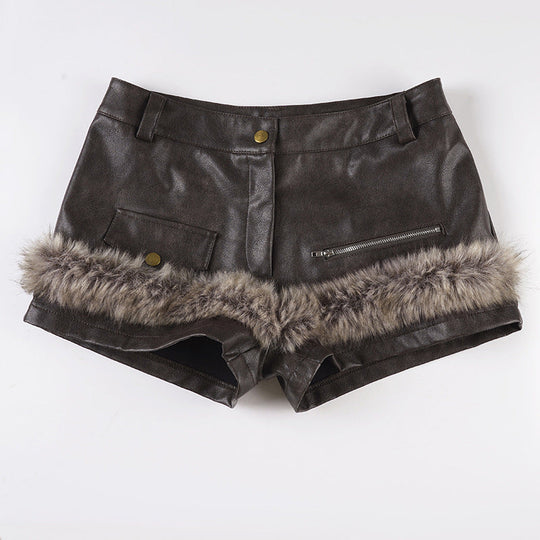 Damen Kunstleder-Shorts mit dekorativen Knopfdetails