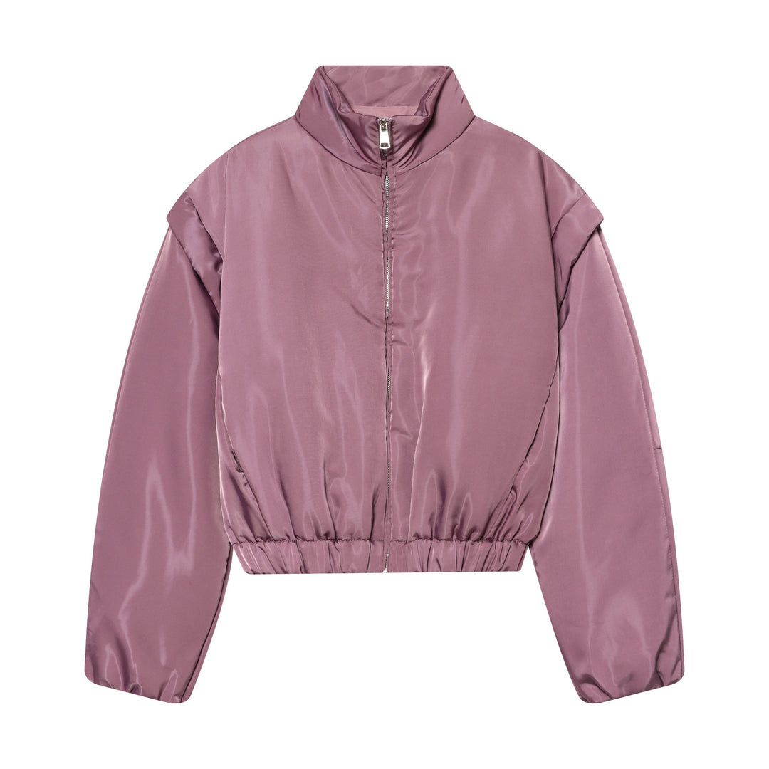Damen Gekürzte wattierte Satinjacke mit hohem Stehkragen und Taillen-Smock Shop Nory