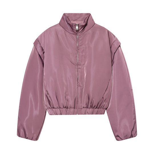 Damen Gekürzte wattierte Satinjacke mit hohem Stehkragen und Taillen-Smock Shop Nory