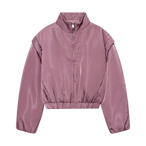 Damen Gekürzte wattierte Satinjacke mit hohem Stehkragen und Taillen-Smock Shop Nory