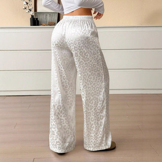 Damen Loungewear-Hose im Palazzo-Stil mit Leopardenjacquard und Kordelzug Shop Nory