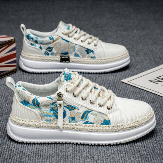 Damen gestickte Espadrille-Plateau-Sneaker mit floralem Jacquard, geflochtener Kordelsohle und gepolstertem Innenfutter Shop Nory