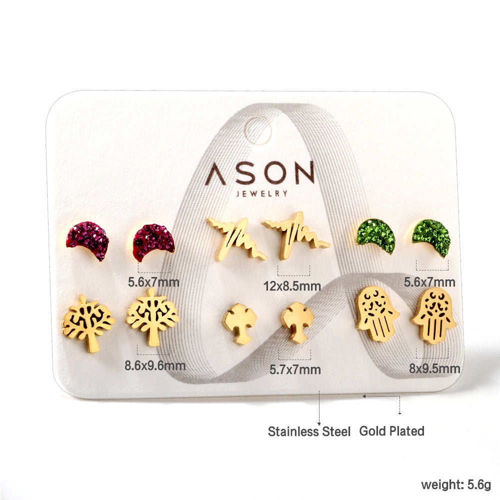 Damen Ohrstecker Set aus goldplattiertem Edelstahl mit verschiedenen Designs Shop Nory