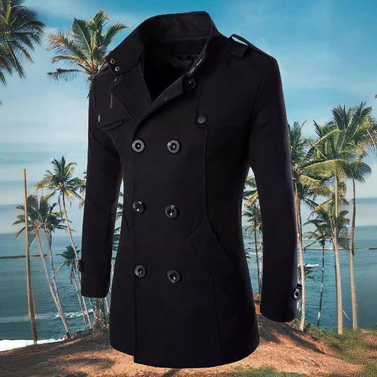 Herren Doppelreihiger Cabanmantel mit Stehkragen, Schulterklappen und taillierter Silhouette Shop Nory