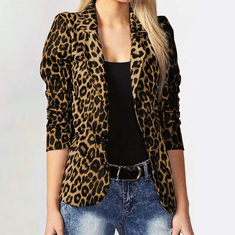 Damen Elegante Leopard-Muster Blazerjacke mit tailliertem Schnitt
