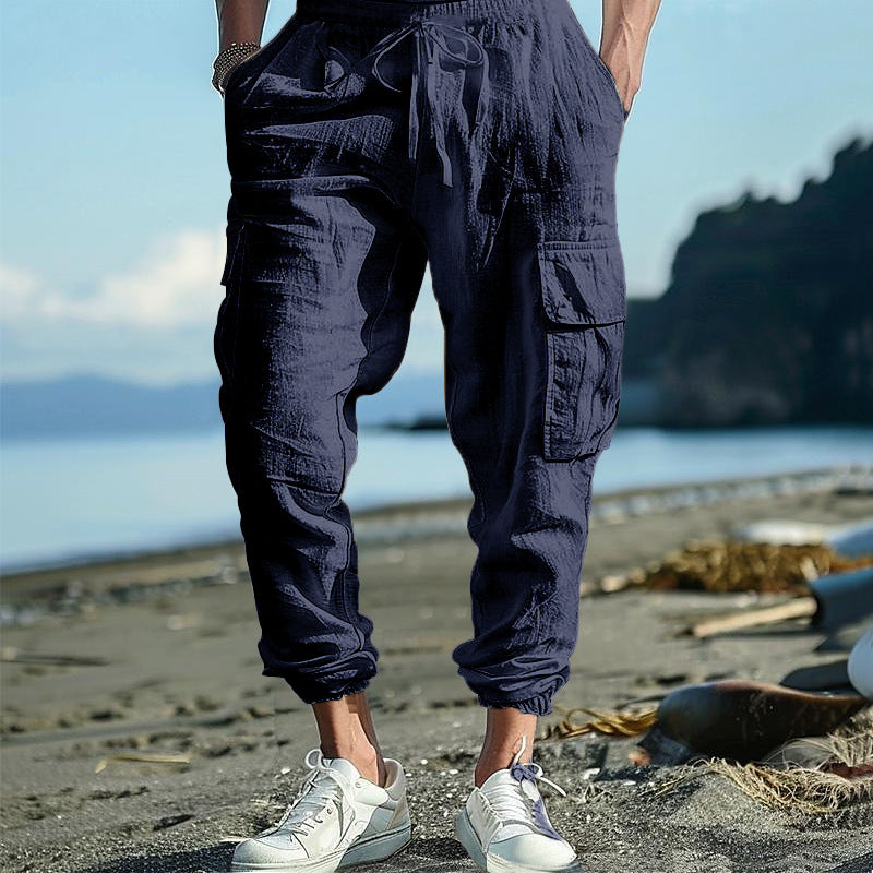 Herren luftige Cargo-Hose mit elastischem Bund und seitlichen Taschen