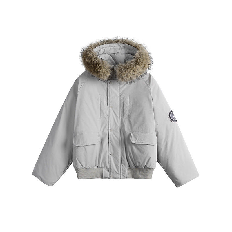 Damen Kurz-Bomberjacke mit Thermowattierung, Kapuze mit abnehmbarem Kunstfell und Utility-Taschen Shop Nory