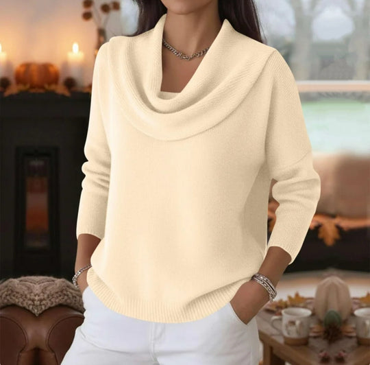 Damen Lässiger Schalkragen-Feinstrickpullover mit überschnittener Schulter und geripptem Saum Shop Nory