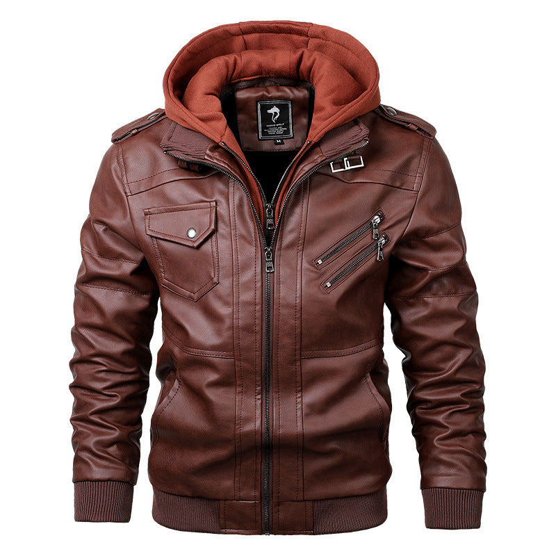 Herren Modische Kunstlederjacke mit Kapuze Shop Nory