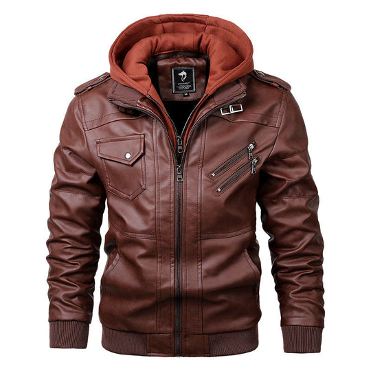 Herren Modische Kunstlederjacke mit Kapuze Shop Nory