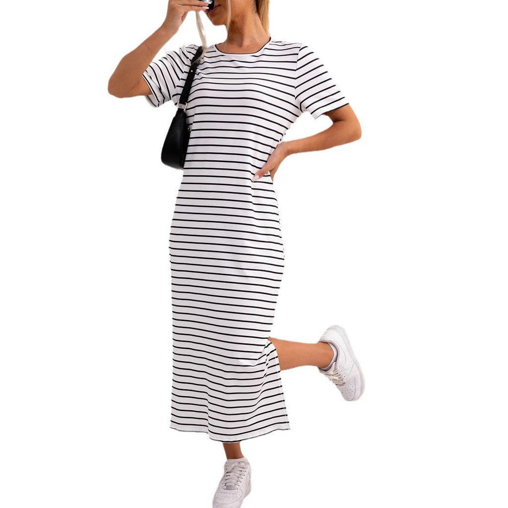 Damen gestreifte Midi-Kleid