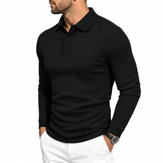 Herren Langärmeliges Polohemd aus feinem Strukturjersey mit Brustknopfleiste Shop Nory