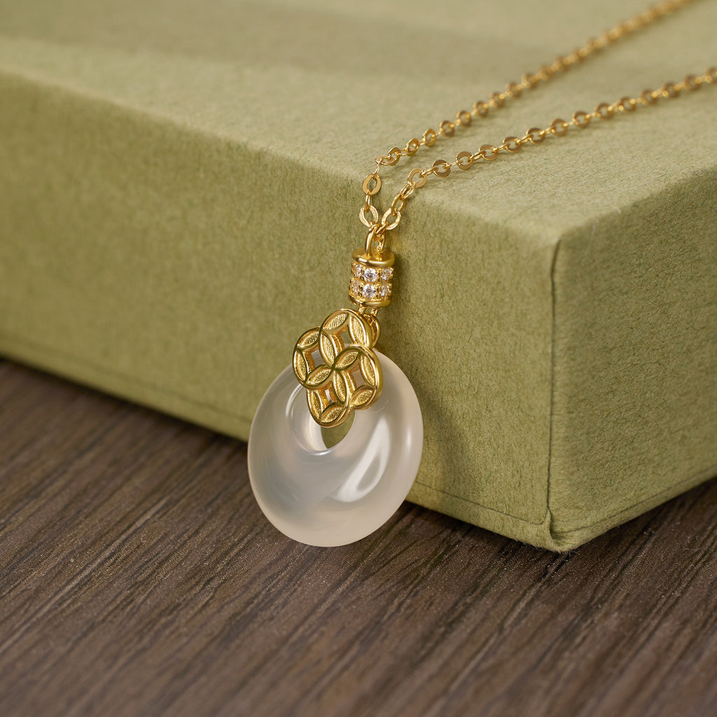 Damen Halskette mit kunstvollem Anhänger aus hochwertigem Halbedelstein und funkelnden Zirkonia Shop Nory