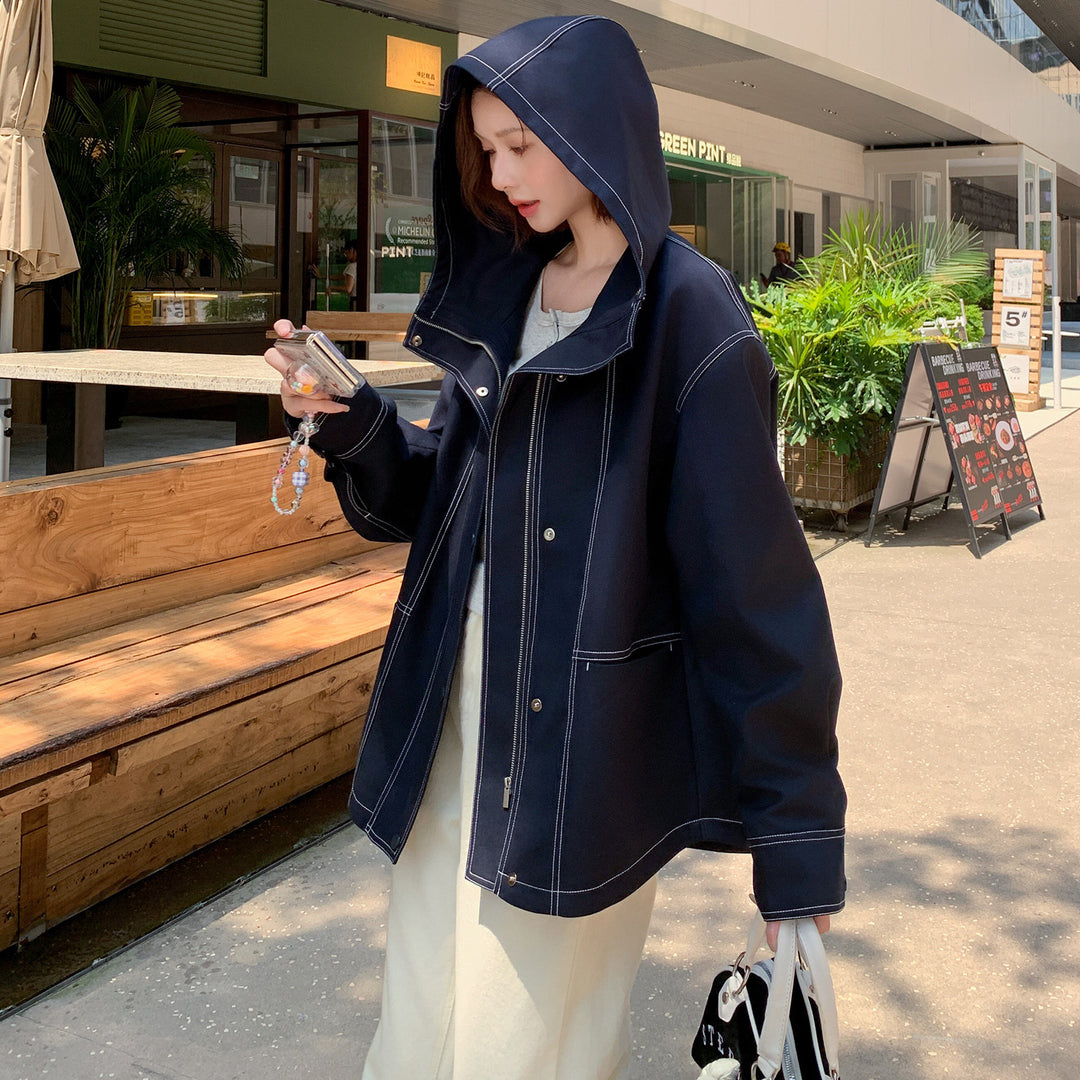 Damen Oversize-Übergangsjacke mit weitem Matrosenkragen und Kontrastnähten Shop Nory