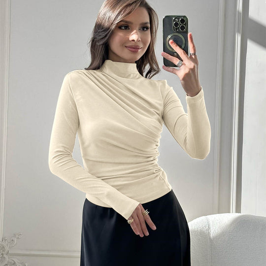 Damen Fitted Langarmshirt mit Stehkragen und seitlicher Raffung Shop Nory