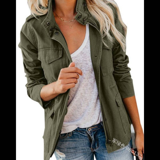 Damen Utility-Fieldjacke mit Stehkragen, aufgesetzten Taschen und Taillenzug Shop Nory