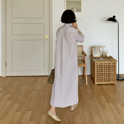 Damen Zweiteilig wirkendes Hemdkleid im Lagenlook mit Streifenpassé, kontrastiertem Rockteil und seitlichem Schlitz Shop Nory