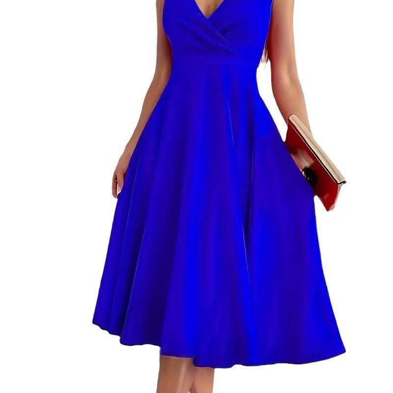 Damen elegantes A-Linie Wickelkleid mit V-Ausschnitt