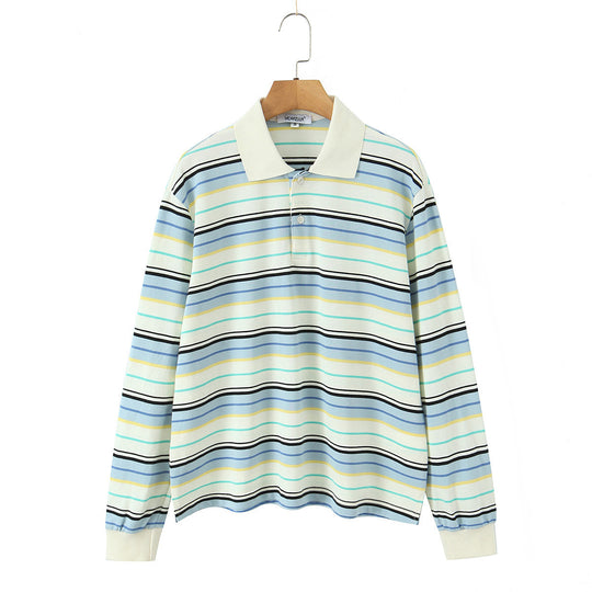 Herren Langärmeliges Poloshirt im Retro-Streifenmuster mit Rippbündchen und Knopfleiste Shop Nory