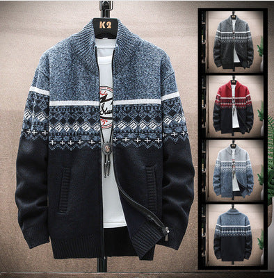Herren Strickjacke mit nordischem Muster und modischem Reißverschluss