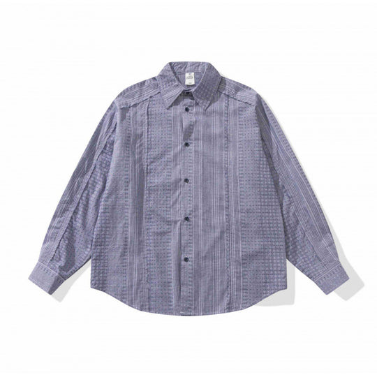 Unisex Oversize-Langarmhemd aus leichter Strukturbaumwolle mit Kentkragen und feiner Streifenbordüre Shop Nory