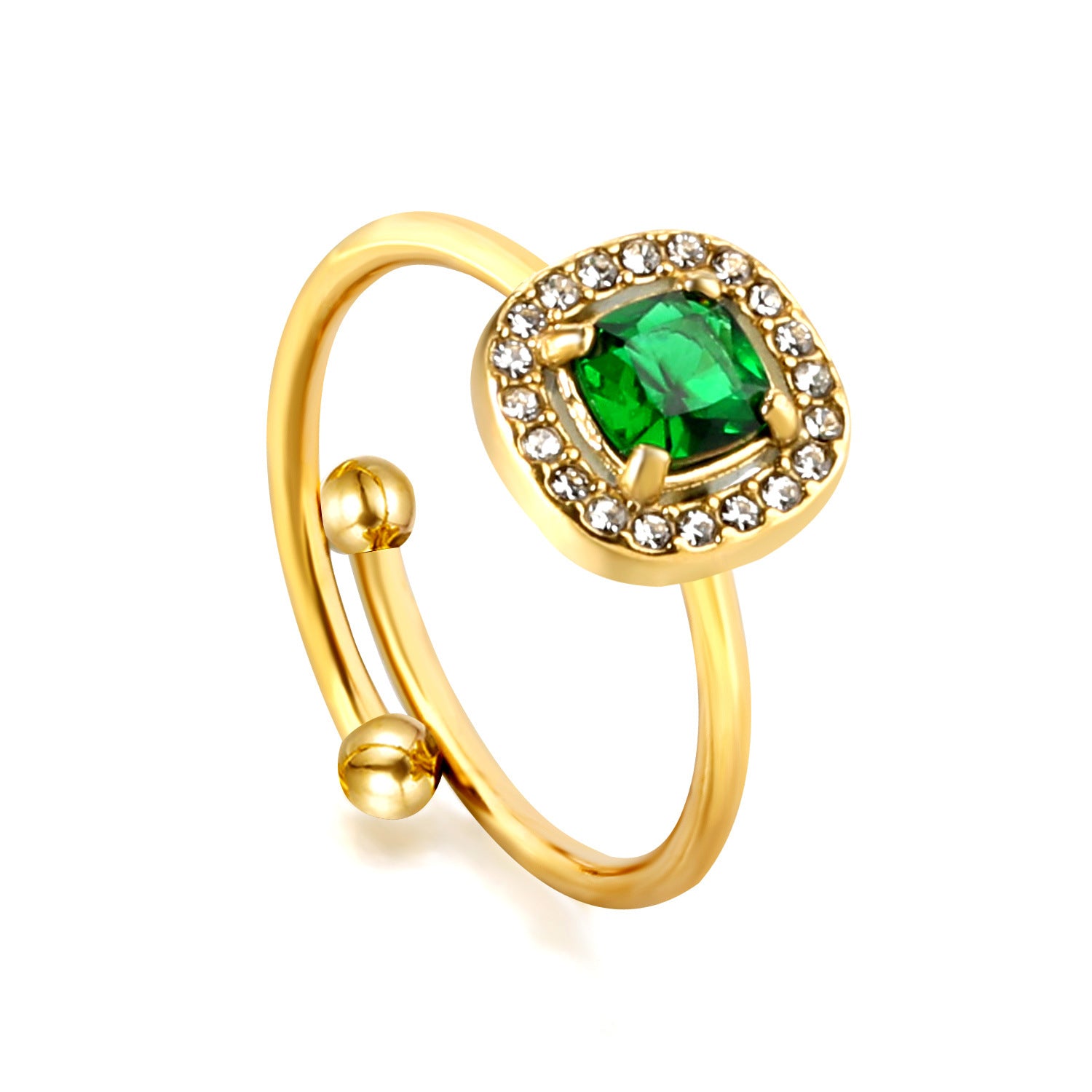 Damen Ring mit grünem Kristall und funkelndem Zirkonia-Rahmen Shop Nory