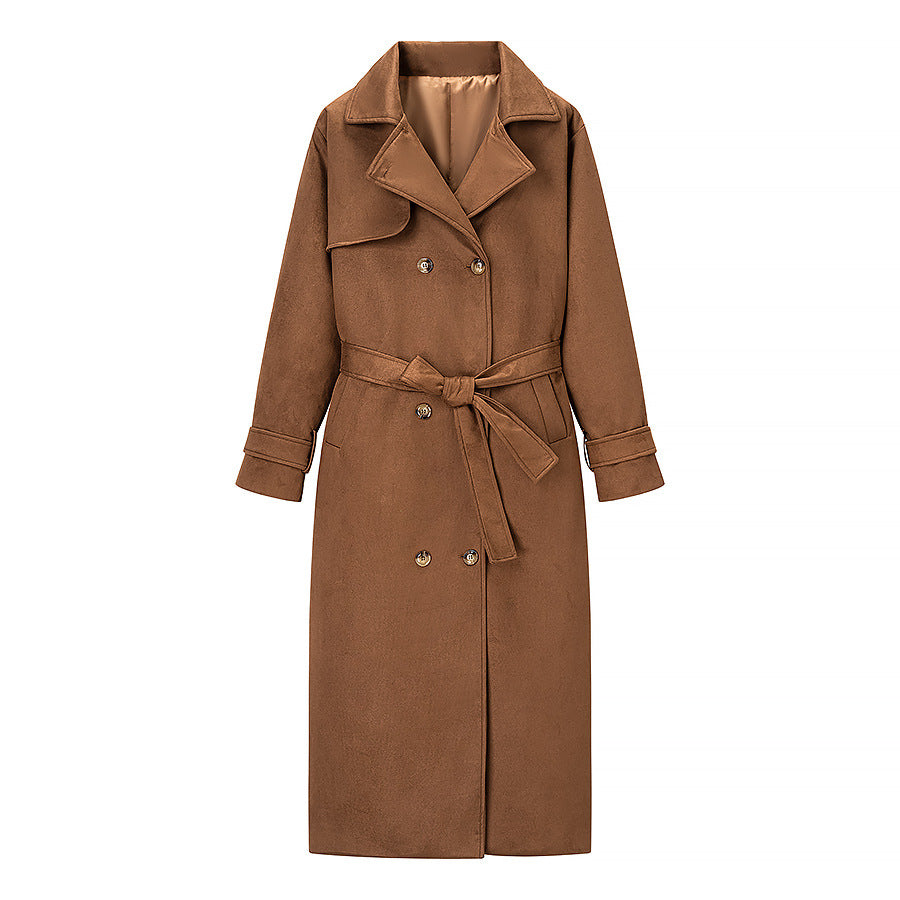 Damen Langer Doppelreihiger Mantel im Trenchcoat‑Stil mit Taillengürtel und Ärmelriegel Shop Nory
