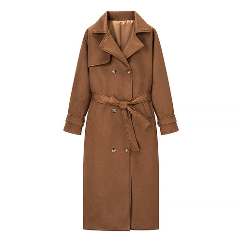 Damen Langer Doppelreihiger Mantel im Trenchcoat‑Stil mit Taillengürtel und Ärmelriegel Shop Nory