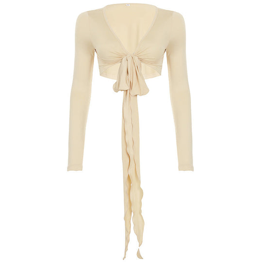 Damen Crop-Top mit verspieltem BindShopnoryand und langen Ärmeln