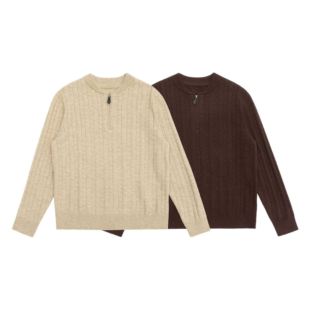Herren Zopfmuster-Halbzip-Pullover mit Stehkragen und geripptem Saum Shop Nory