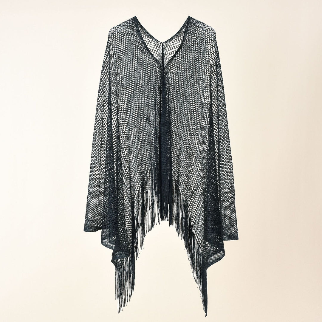 Damen Feinstrick-Mesh-Stola mit Metallic-Glanz und langen Fransen Shop Nory