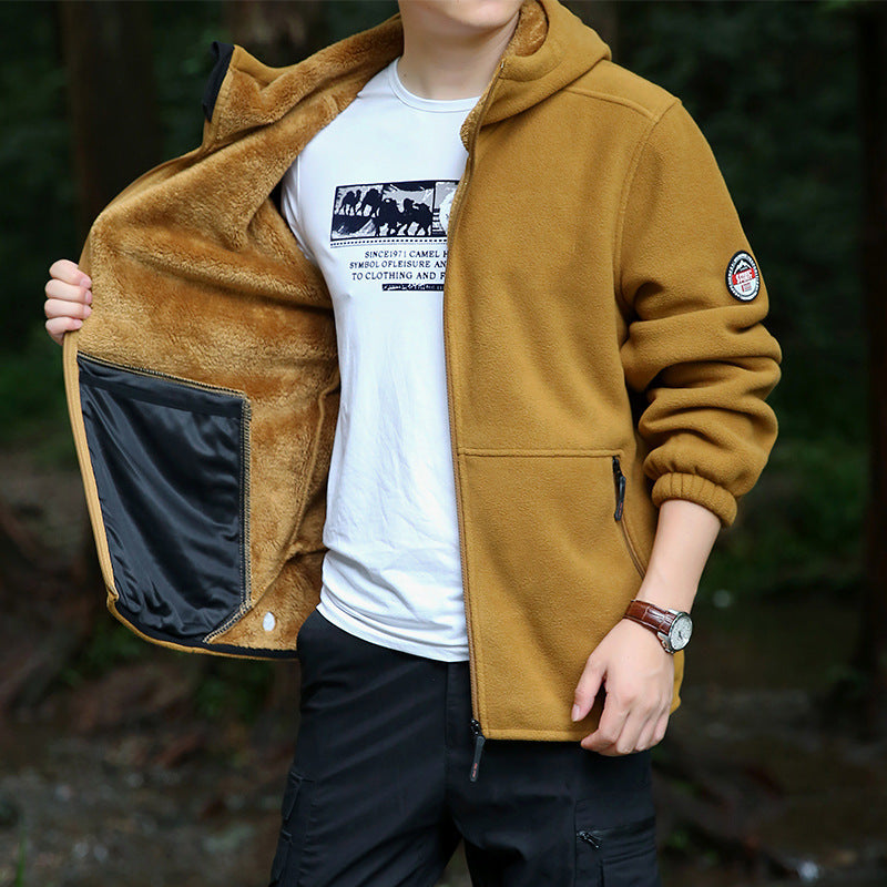 Herren Outdoor-Fleecejacke mit Kapuze, durchgehendem Reißverschluss und Reißverschlusstaschen Shop Nory