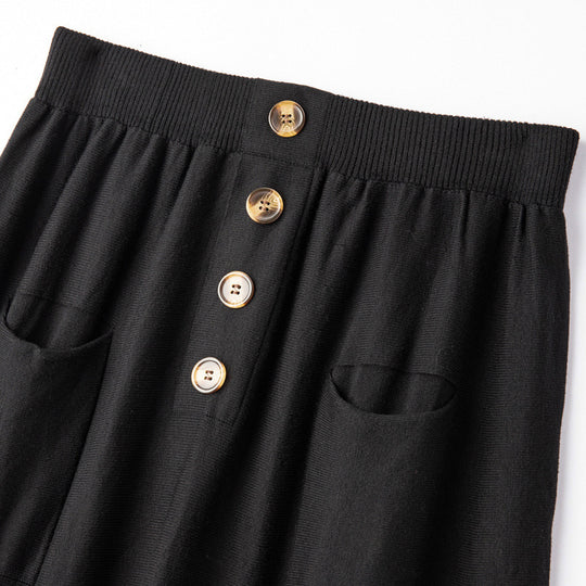 Damen Midirock aus Wollmix mit A‑Linie, elastischem Rippbund, Zierriegel‑Knopfleiste und aufgesetzten Taschen Shop Nory