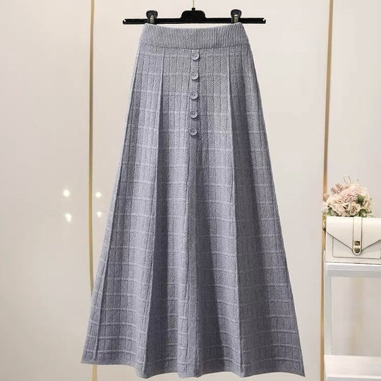 Damen Langer Plissee-Rock mit Knopfdetails Shop Nory