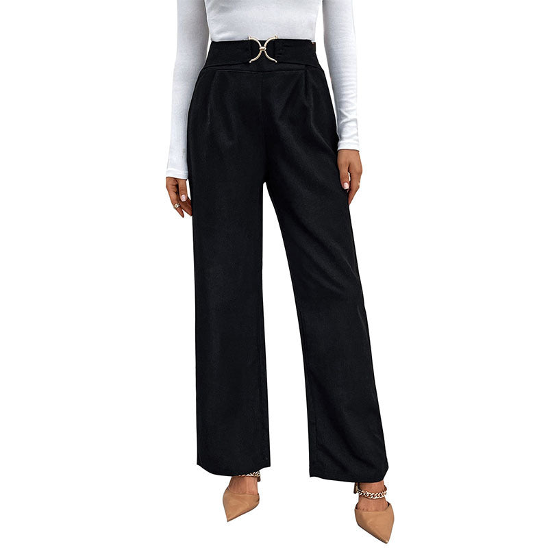 Damen Hochtaillierte Palazzo-Hose mit weitem Bein und dekorativem Schmuckgürtel Shop Nory