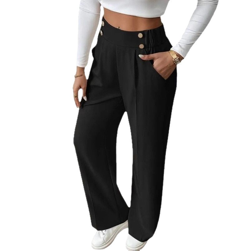Damen Klassische weite Hose mit Knopfleiste und Taschen
