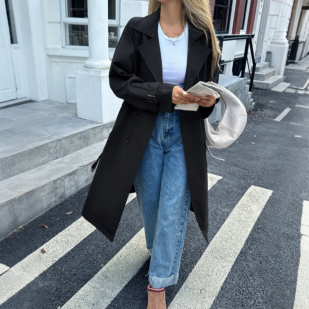 Damen nan klassischer Trenchcoat mit Doppelreihe, Taillengürtel, verstellbaren Manschetten und geraden Knopfleiste Shop Nory