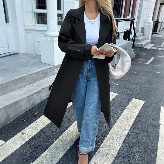 Damen nan klassischer Trenchcoat mit Doppelreihe, Taillengürtel, verstellbaren Manschetten und geraden Knopfleiste Shop Nory