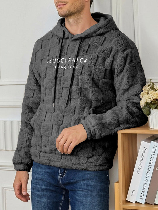 Herren flauschiger Sherpa-Hoodie mit Quadrat-Steppmuster, Kängurutasche und verstellbarer Kapuze Shop Nory