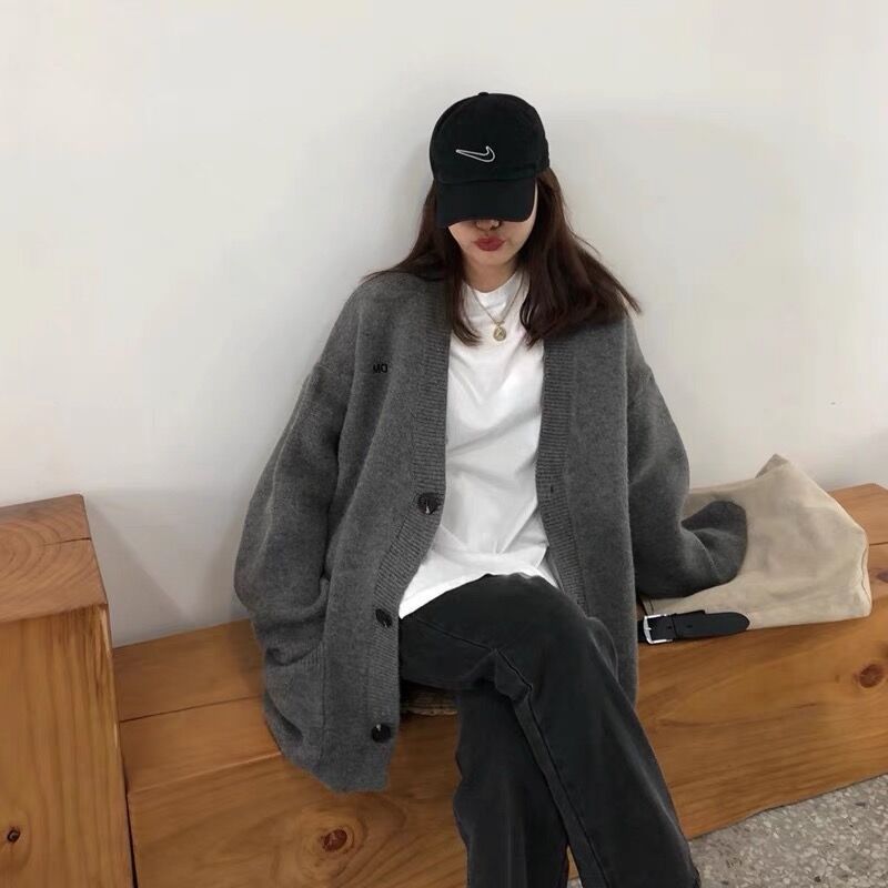 Damen Grob gestrickter Cardigan mit lässigem Schnitt und großen Taschen