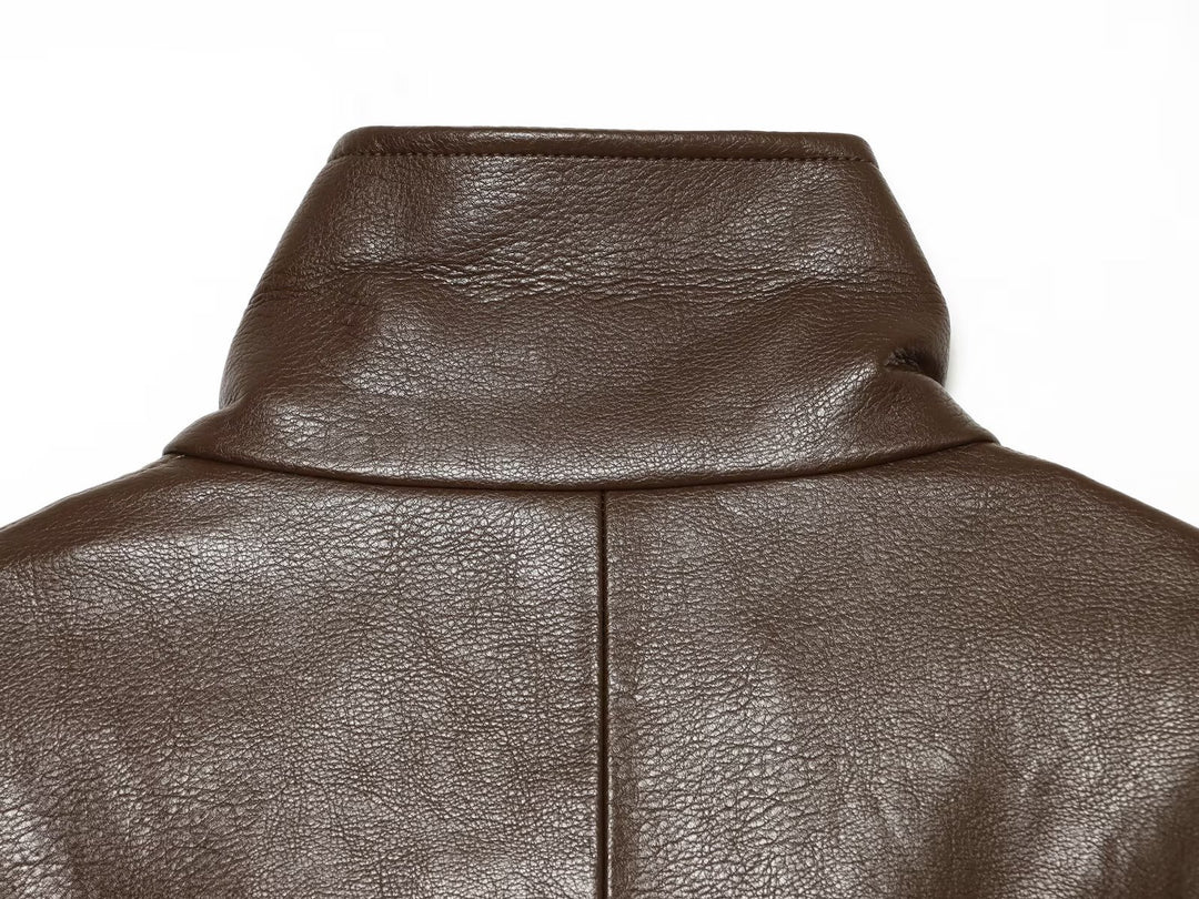 Damen taillierte Lederoptik-Bikerjacke mit hohem Funnelkragen Shop Nory