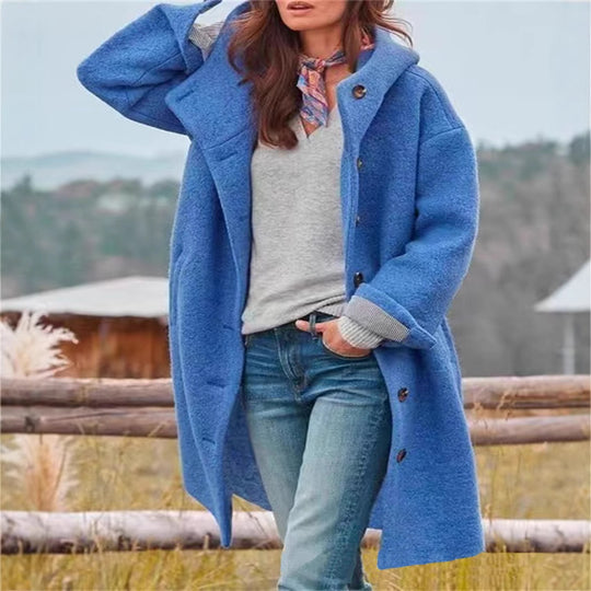 Damen Bouclé-Kapuzenmantel im Oversize-Schnitt mit verdeckter Knopfleiste Shop Nory