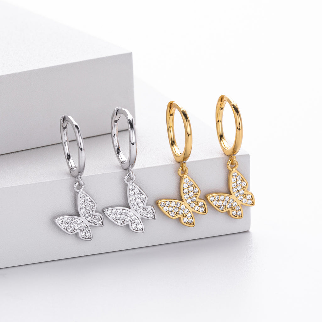 Damen Ohrhänger mit eleganten Schmetterlingsanhängern aus 925 Sterling Silber Shop Nory