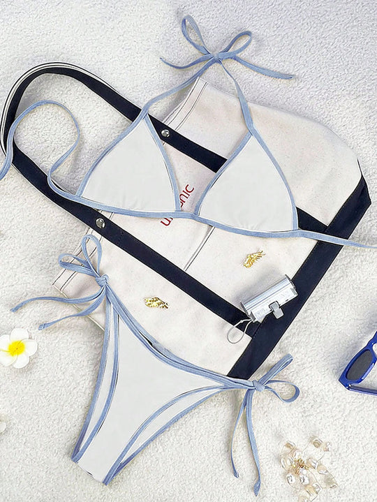 Damen Triangel-Bikini mit verspielten Schleifen