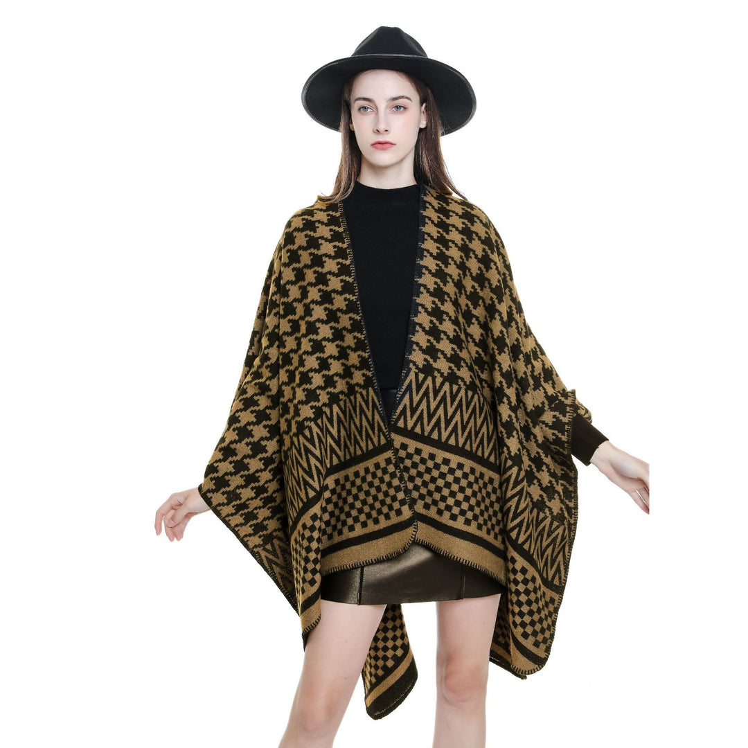 Damen Jacquard-Capeponcho mit Hahnentritt- und Geometriemuster Shop Nory