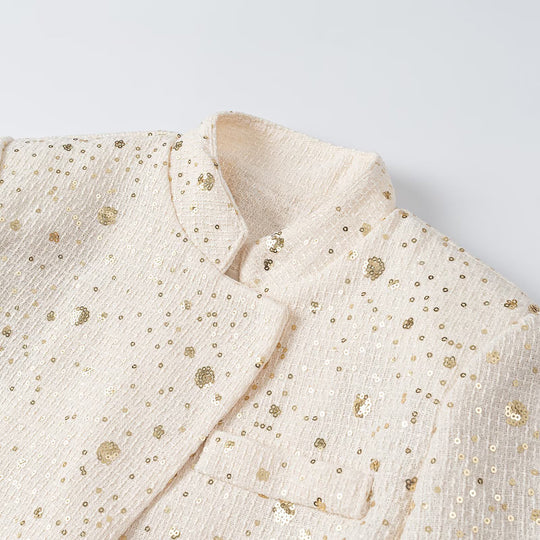 Damen Kurzblazer im Bouclé‑Stil mit Stehkragen und Paillettenapplikation Shop Nory