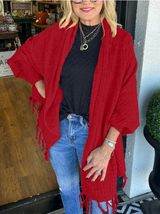 Damen vielseitiger Poncho mit Fransen